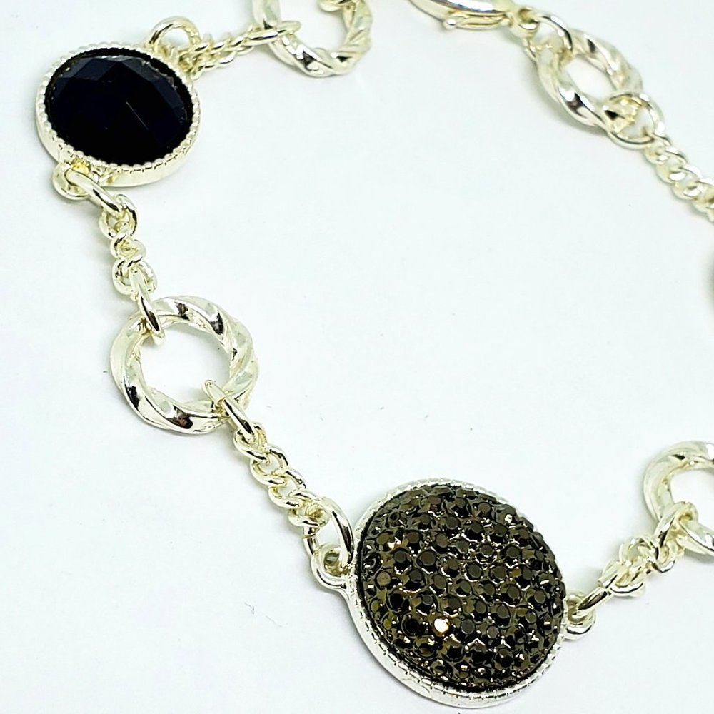 Vintage Avon NR Hematite Black Stones Silver Twist Chain Bracelet - Picture 4 of 12